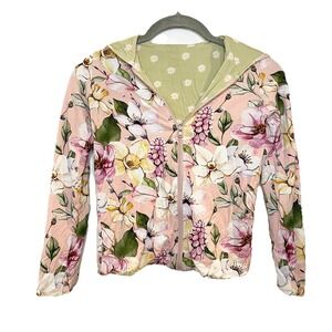 Posh Peanut Reversible Bamboo Zippered Hooded Jacket Pink Floral Watercolor 6T